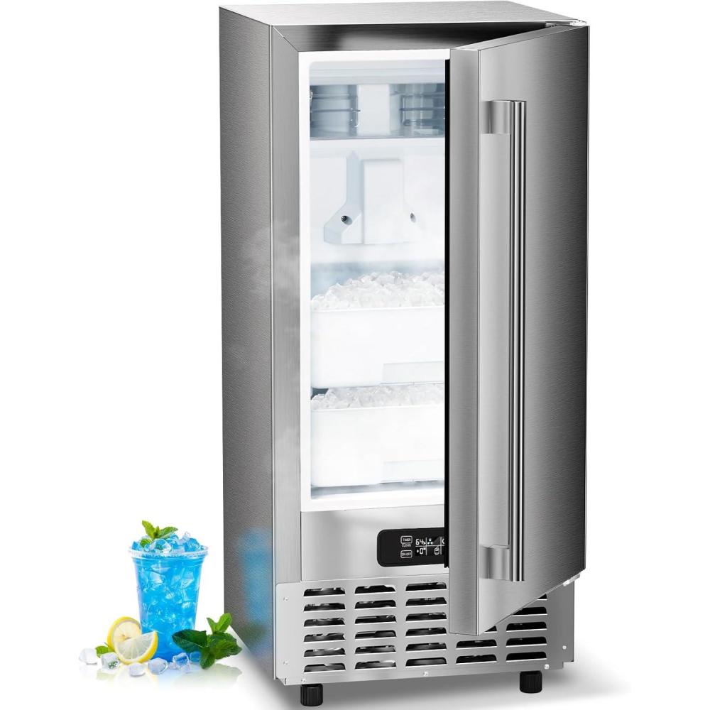 imageAntarctic Star Under Counter Nugget Ice Maker Freestanding Ice Machine with Water Inlet Pipe Draining Pipe 70lbs in 24H 24Hour Timer ampamp SelfCleaning Silver Commercial ice MakerSLIVER