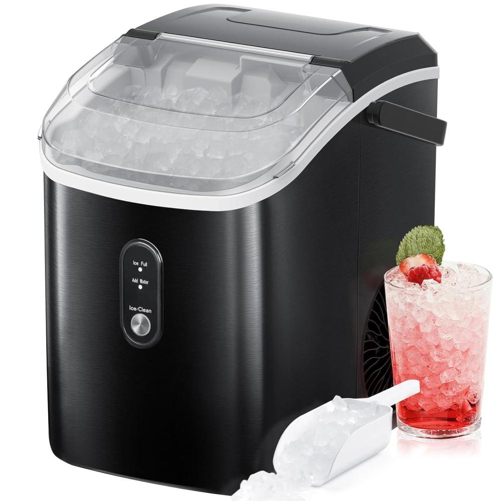 imageNugget Countertop Ice Maker with Chewable Pellet Ice Antarctic Star Portable Ice Machine Pebble Ice with SelfCleaning 34Lbs24H One Button Operation for Kitchen Home Stainless Steel Black