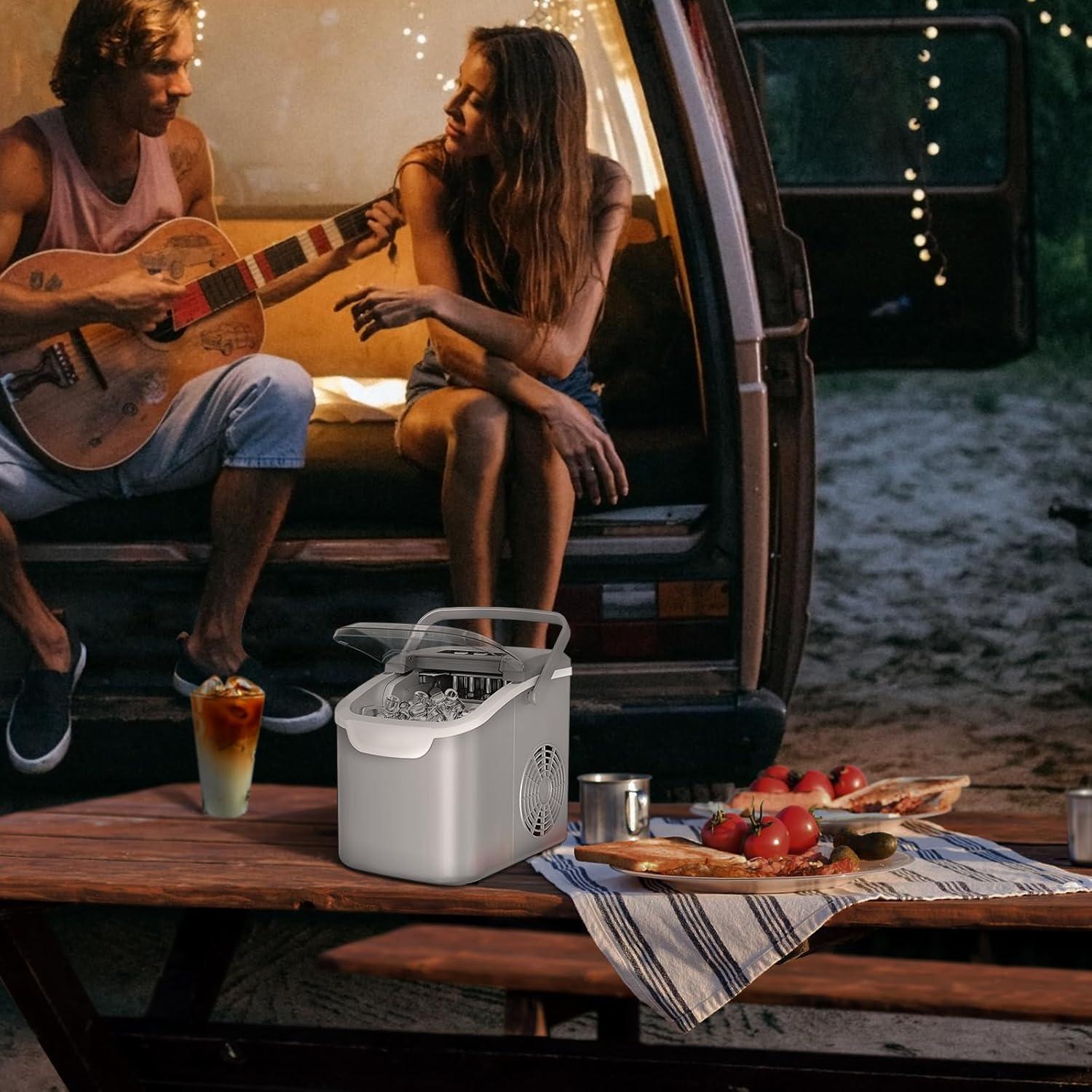 imageCountertop Ice Maker 26 lbsDay ice Production 2 Sizes 8 ice Cubes in 6 Minutes  Portable Mini Energy Efficient with BasketScoop for HomePartyTravelCampingBar