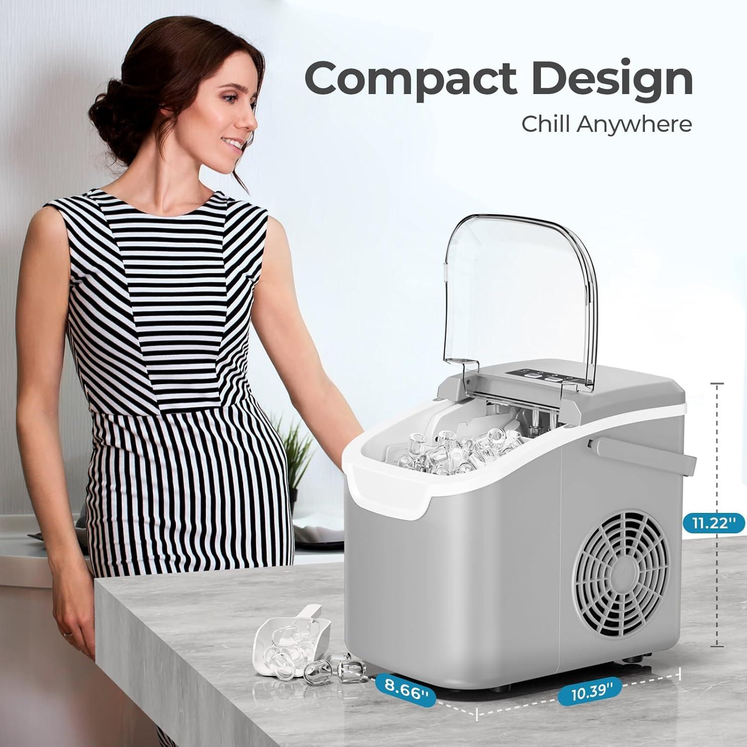 imageCountertop Ice Maker 26 lbsDay ice Production 2 Sizes 8 ice Cubes in 6 Minutes  Portable Mini Energy Efficient with BasketScoop for HomePartyTravelCampingBar