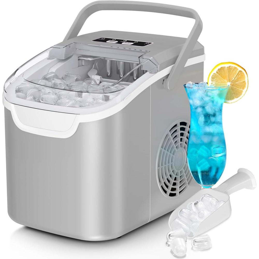 imageCountertop Ice Maker 26 lbsDay ice Production 2 Sizes 8 ice Cubes in 6 Minutes  Portable Mini Energy Efficient with BasketScoop for HomePartyTravelCampingBar