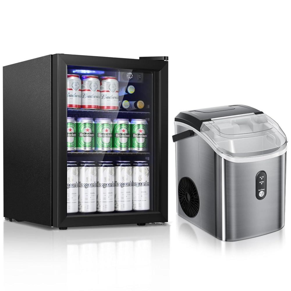 imageAntarctic Star Nugget Ice Maker Stainless Steel Silverampamp Beverage Refrigerator Cooler Black 68 Can 16 Bottle