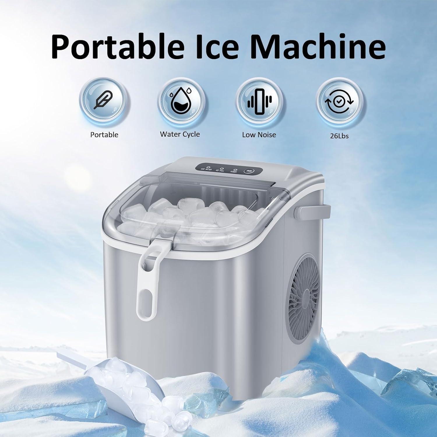 imageAntarctic Star Countertop Ice Maker Portable Ice Machine with HandleSelfCleaning Bullet Ice Makers 26Lbs24H 9 Ice Cubes Ready in 6 Mins for Home Kitchen Bar Party Grey