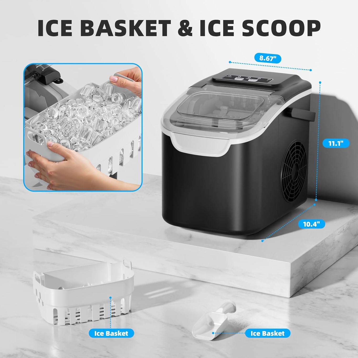 imageAntarctic Star Countertop Ice Maker with Handle Selectable SL Ice Size 265 lbs24Hrs 8 Ice Cubes in 6 Mins AutoCleaning Portable with Ice Basket ampamp Scoop for HomeKitchenCampingRV
