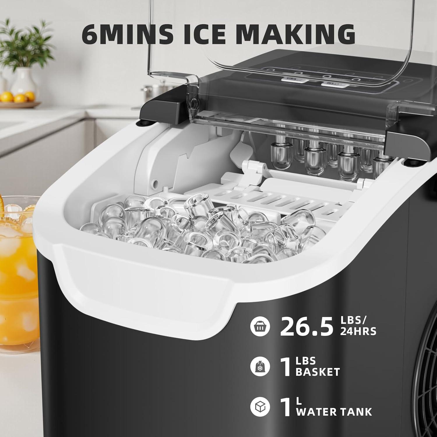 imageAntarctic Star Countertop Ice Maker with Handle Selectable SL Ice Size 265 lbs24Hrs 8 Ice Cubes in 6 Mins AutoCleaning Portable with Ice Basket ampamp Scoop for HomeKitchenCampingRV