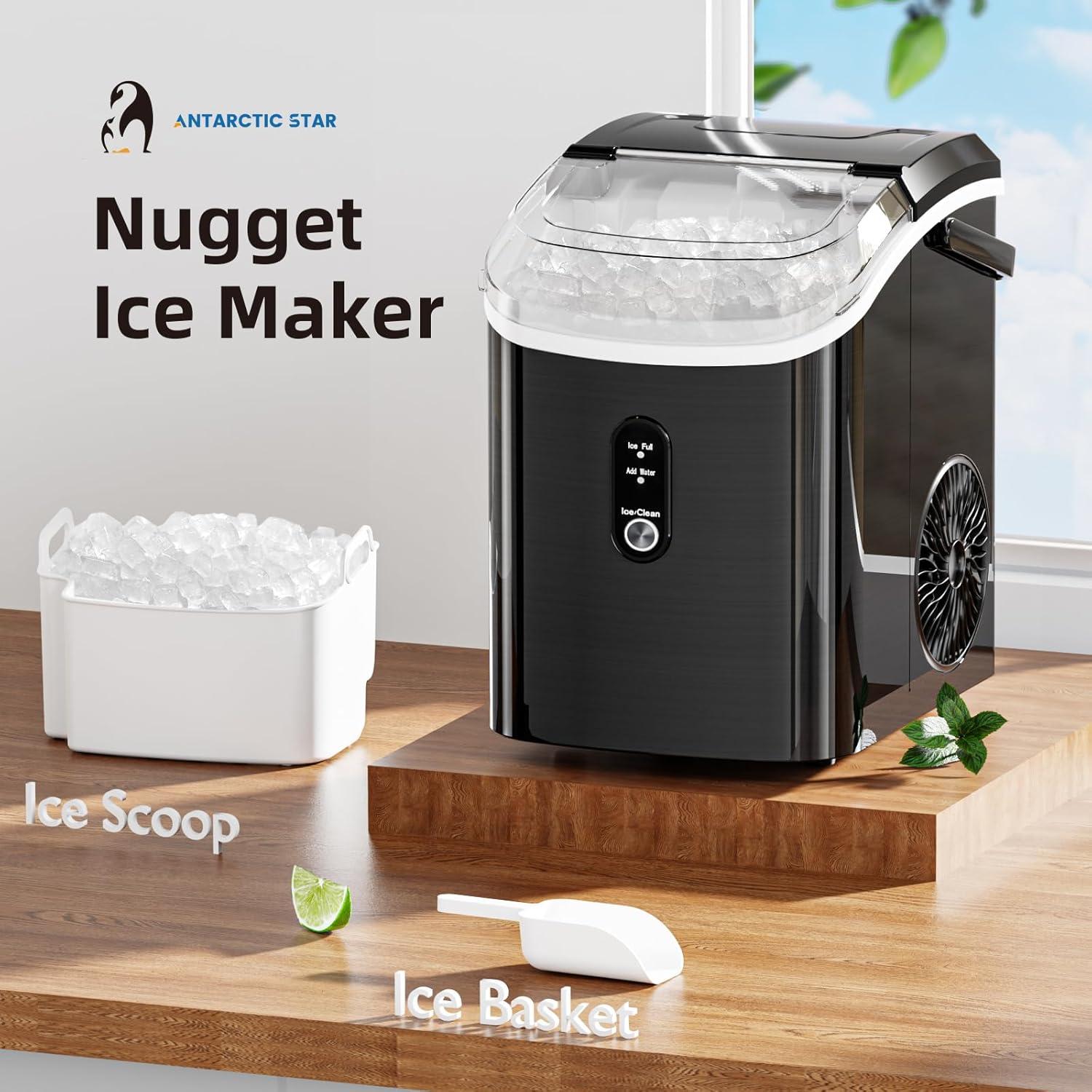 imageAntarctic Star Nugget Countertop Ice Maker with Soft Chewable Pellet Ice 34Lbs24H Pebble Portable Ice Machine SelfCleaning One Button Operation for Kitchen Bar Stainless Steel Black