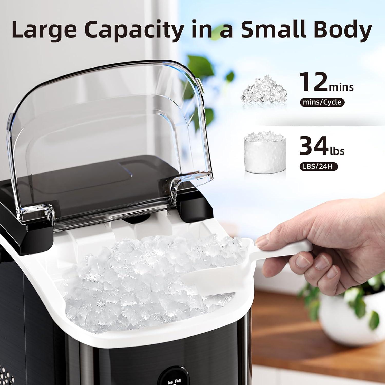 imageAntarctic Star Nugget Countertop Ice Maker with Soft Chewable Pellet Ice 34Lbs24H Pebble Portable Ice Machine SelfCleaning One Button Operation for Kitchen Bar Stainless Steel Black