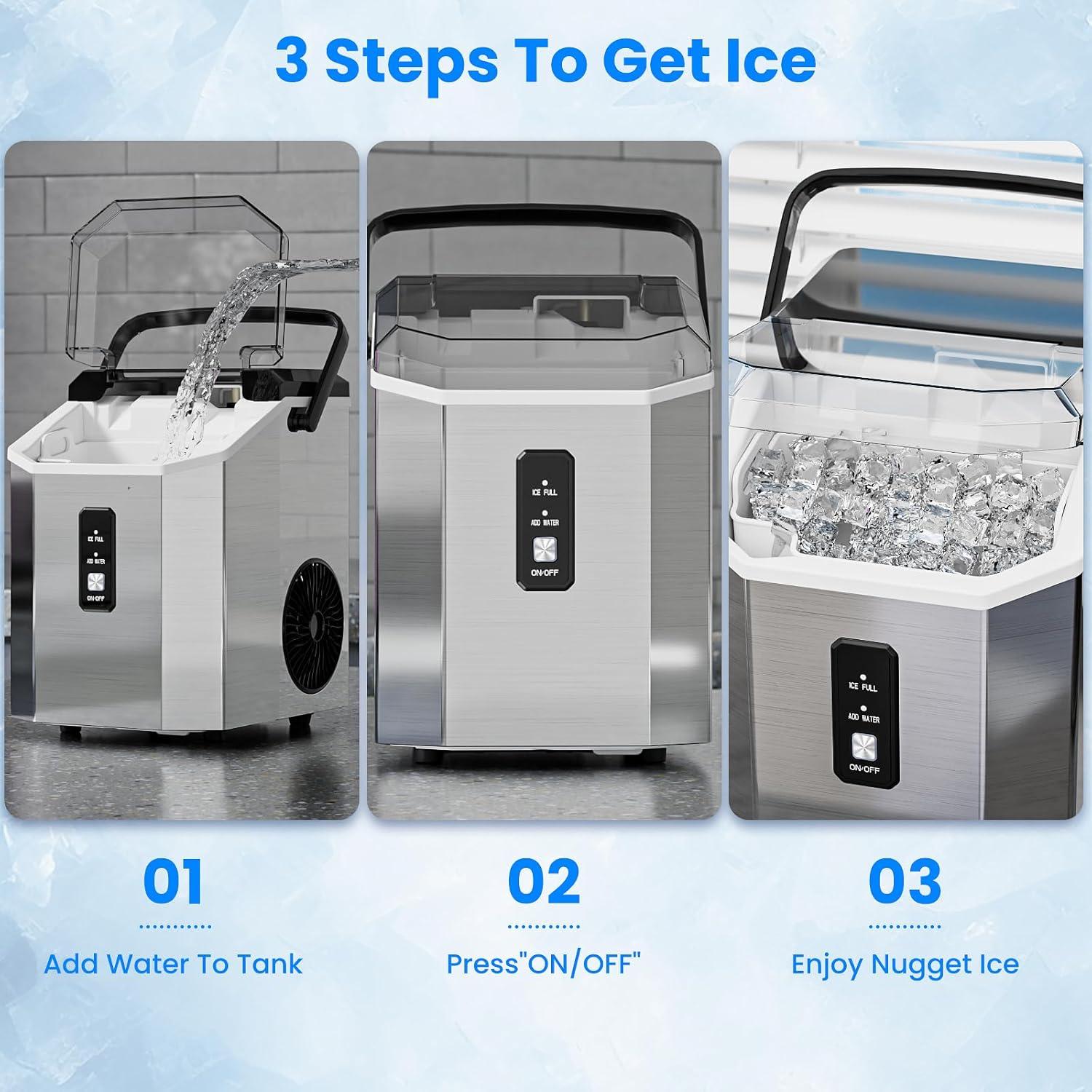 imageAntarctic Star Nugget Ice Makers Countertop Portable Ice Maker Machine with SelfCleaning 35lbs24H Crushed Ice Machine with Handle ampamp Scoop for Home Kitchen Office and CampingStainless Steel