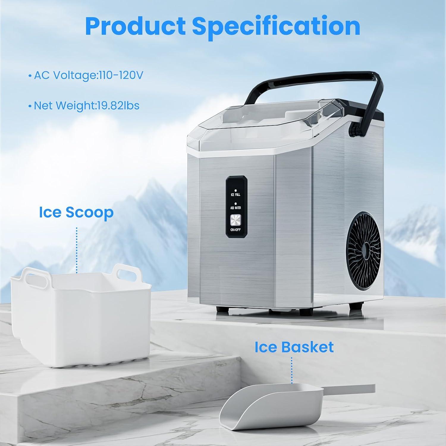 imageAntarctic Star Nugget Ice Makers Countertop Portable Ice Maker Machine with SelfCleaning 35lbs24H Crushed Ice Machine with Handle ampamp Scoop for Home Kitchen Office and CampingStainless Steel