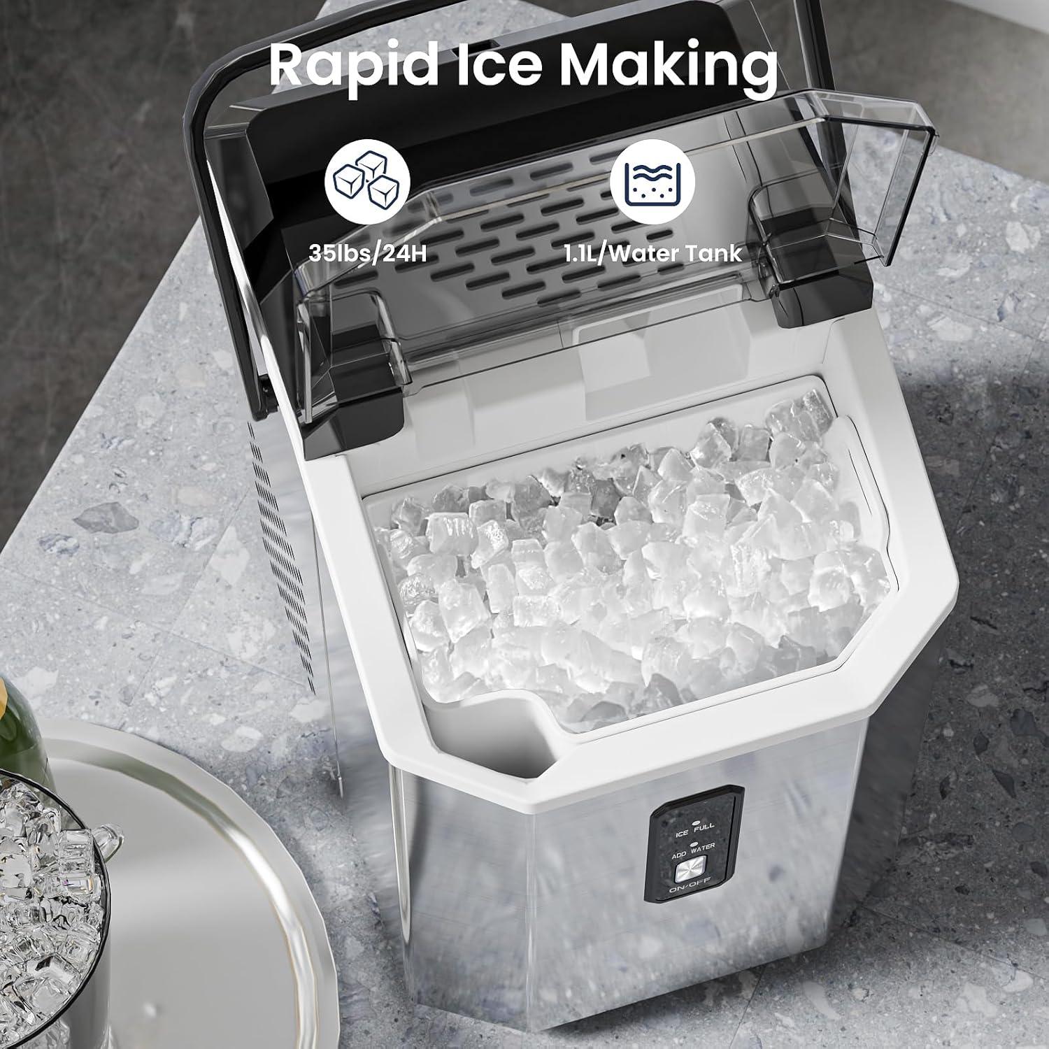 imageAntarctic Star Nugget Ice Makers Countertop Portable Ice Maker Machine with SelfCleaning 35lbs24H Crushed Ice Machine with Handle ampamp Scoop for Home Kitchen Office and CampingStainless Steel