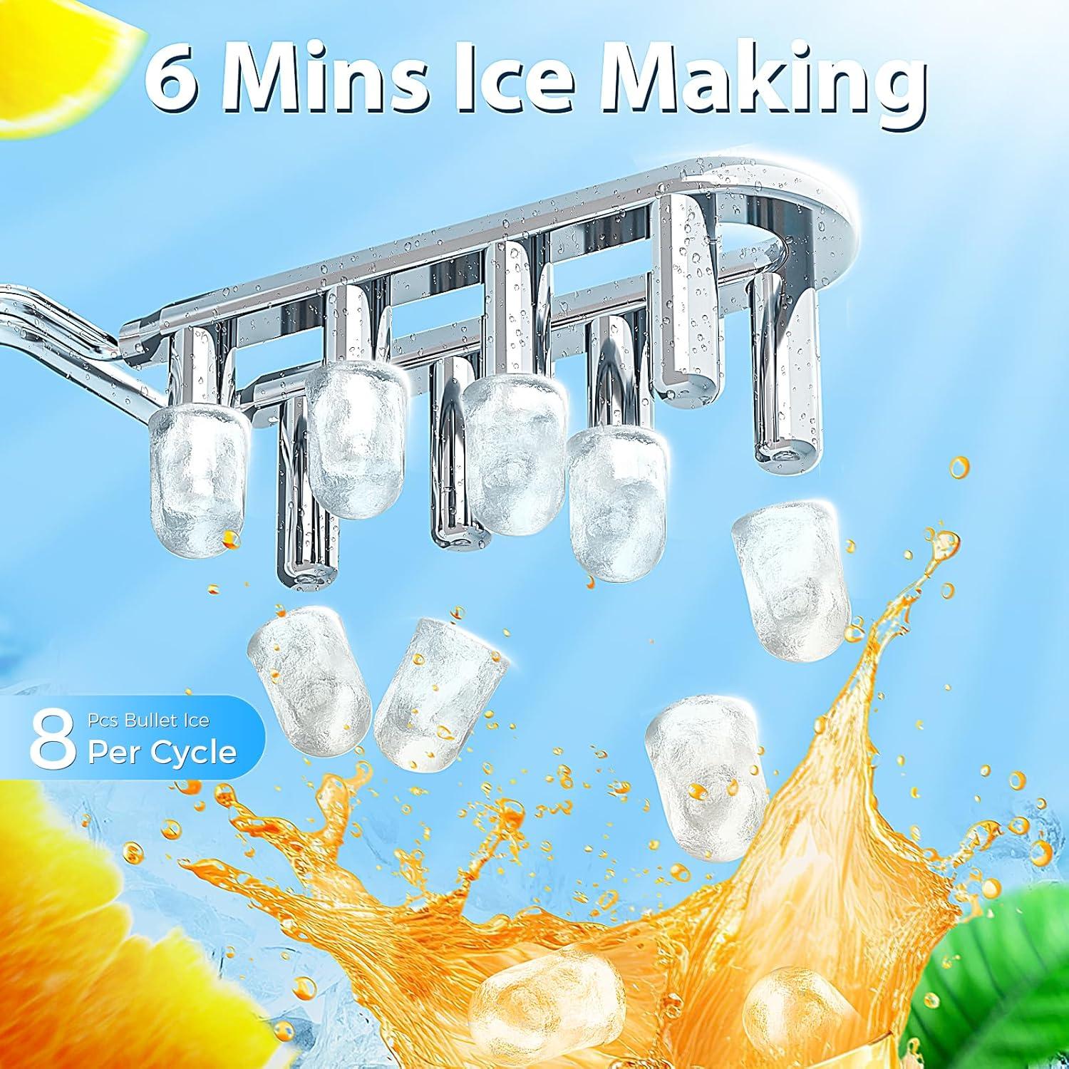 imageCountertop Ice Maker with Handle Selectable SL Ice Size 26lbs24Hrs 8 Ice Cubes in 6 Mins AutoCleaning Portable with Ice Basket ampamp Scoop for HomeKitchenCampingRV White
