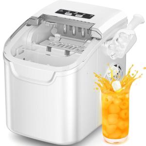 imageCountertop Ice Maker with Handle Selectable SL Ice Size 26lbs24Hrs 8 Ice Cubes in 6 Mins AutoCleaning Portable with Ice Basket ampamp Scoop for HomeKitchenCampingRV White