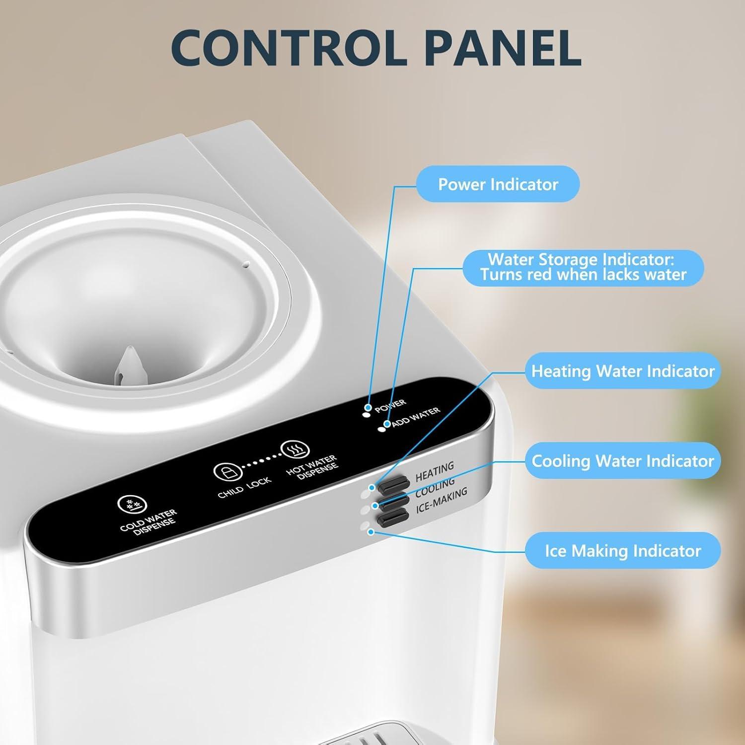 imageAntarctic Star 3in1 Water Cooler with Ice Maker Hot ampamp Cold TopLoading Water Dispenser for 5 Gallon Bottle 33LBS24H Ice Maker Output Child Safety Lock Water Machine for Home ampamp Office White