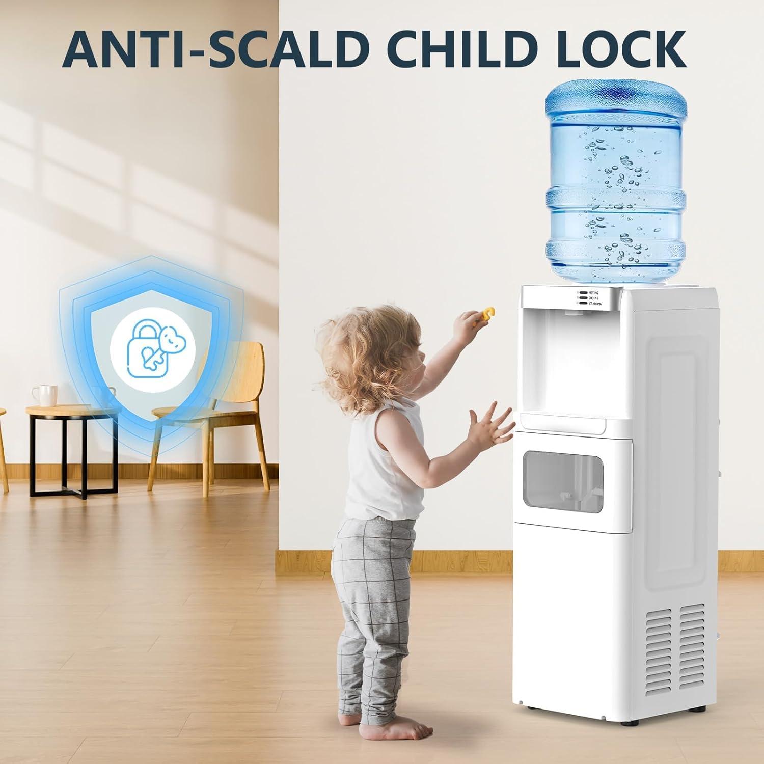 imageAntarctic Star 3in1 Water Cooler with Ice Maker Hot ampamp Cold TopLoading Water Dispenser for 5 Gallon Bottle 33LBS24H Ice Maker Output Child Safety Lock Water Machine for Home ampamp Office White