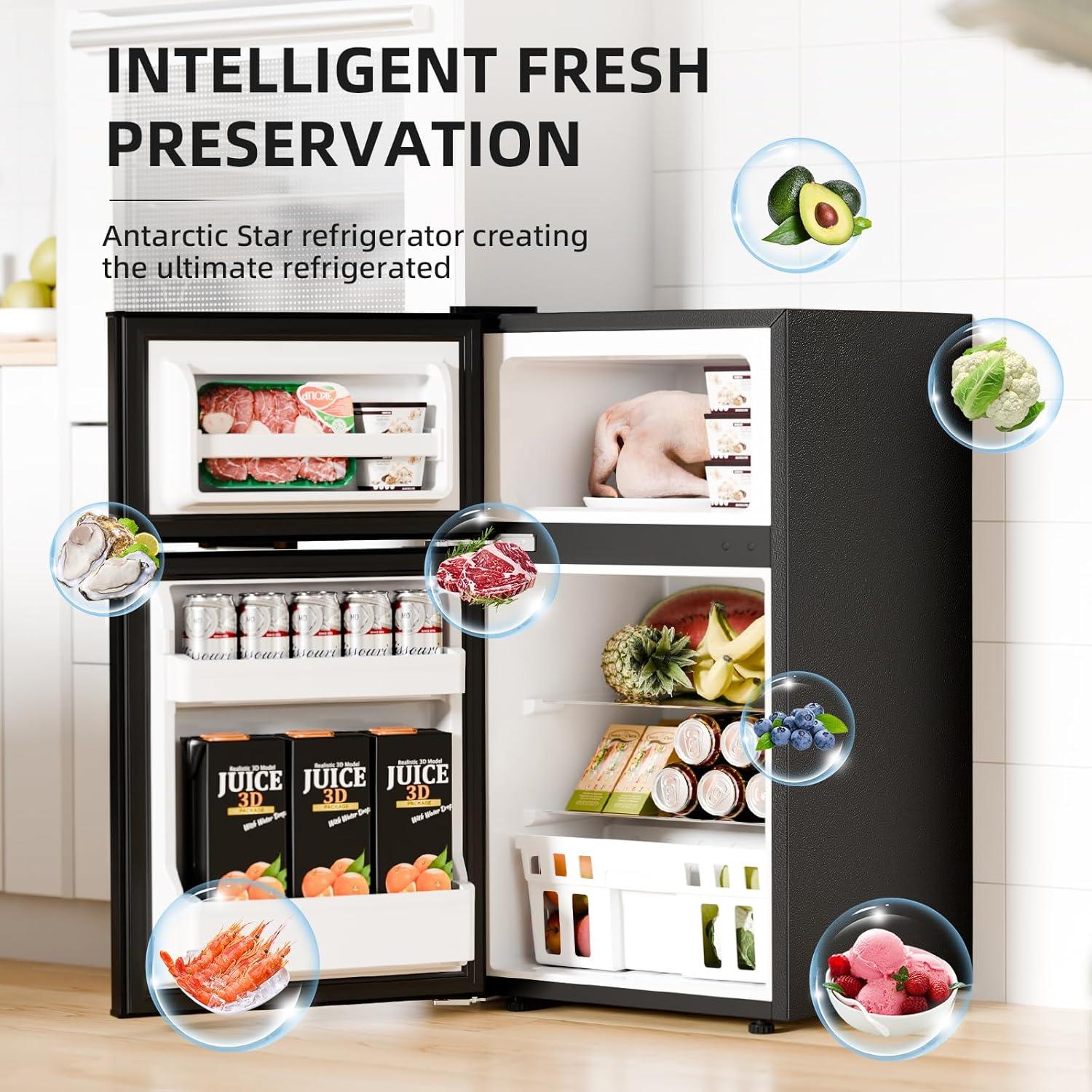 imageAntarctic Star Compact Refrigerator with Freezer2 Door Mini FridgeAdjustable ShelfSmall Fridge for Bedroom Office Dorm Kitchen32 CuFtBLACKBLACK