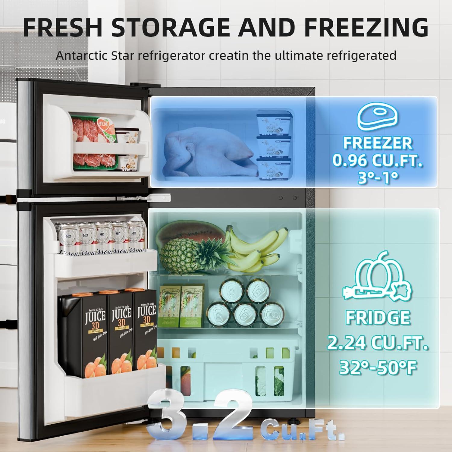 imageAntarctic Star Compact Refrigerator with Freezer2 Door Mini FridgeAdjustable ShelfSmall Fridge for Bedroom Office Dorm Kitchen32 CuFtBLACKSilver