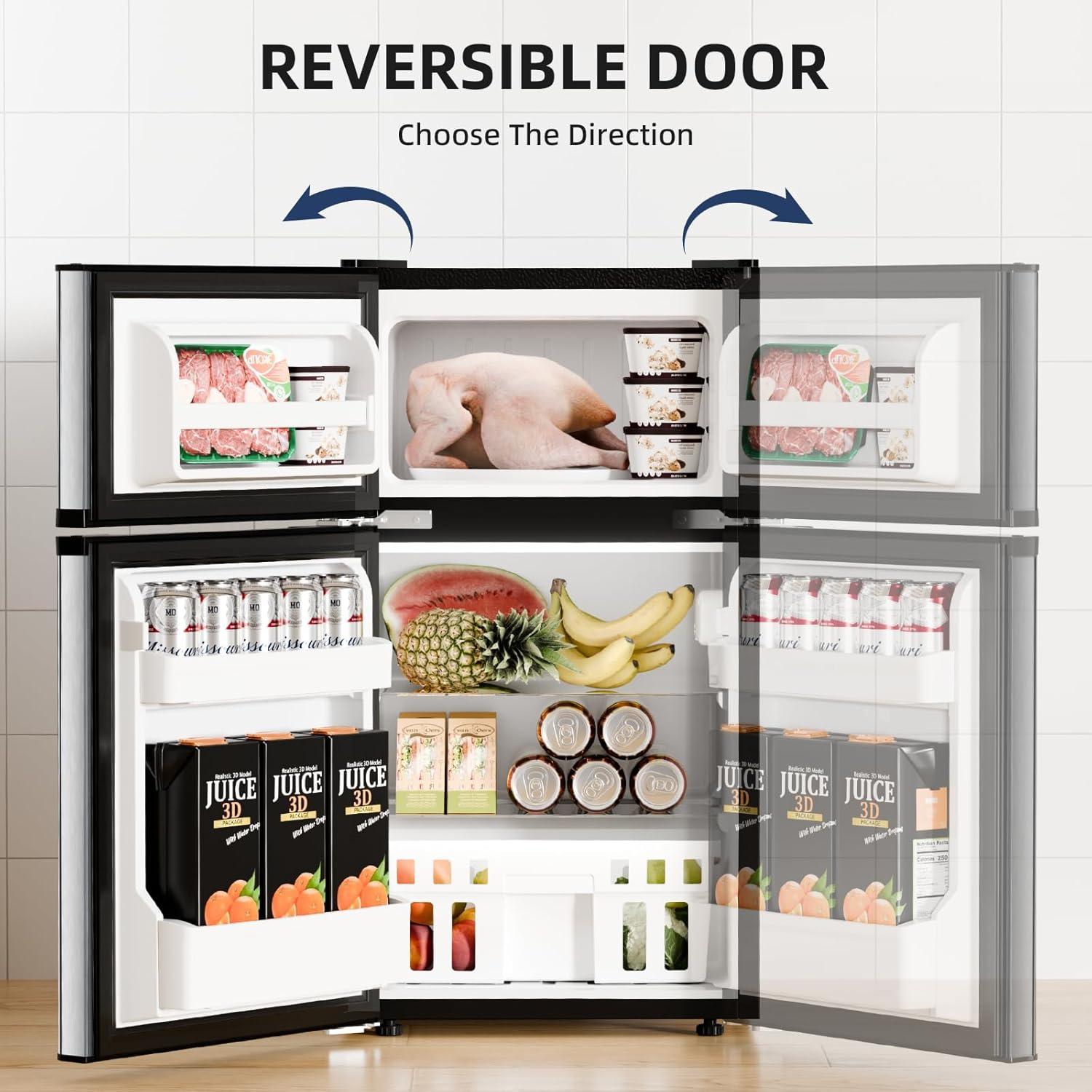 imageAntarctic Star Compact Refrigerator with Freezer2 Door Mini FridgeAdjustable ShelfSmall Fridge for Bedroom Office Dorm Kitchen32 CuFtBLACKSilver