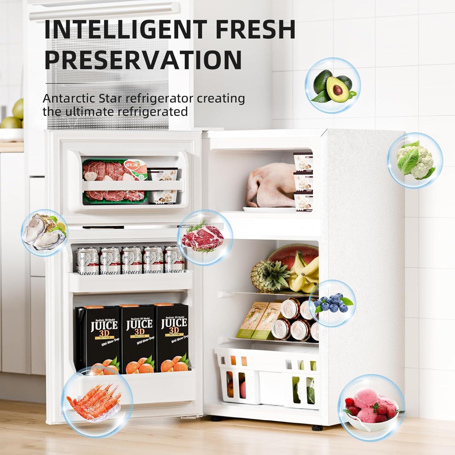 imageAntarctic Star Compact Refrigerator with Freezer2 Door Mini FridgeAdjustable ShelfSmall Fridge for Bedroom Office Dorm Kitchen32 CuFtBLACKWHITE