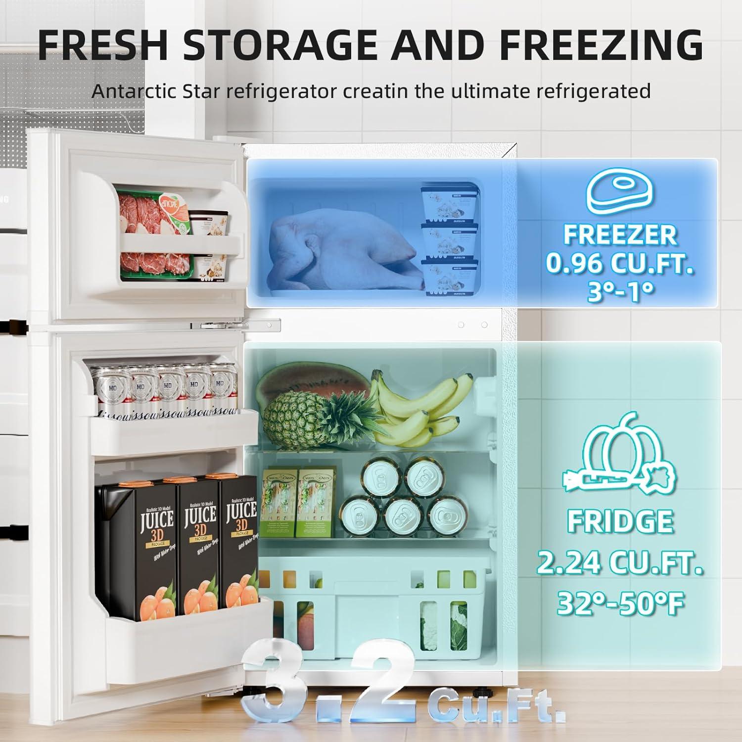 imageAntarctic Star Compact Refrigerator with Freezer2 Door Mini FridgeAdjustable ShelfSmall Fridge for Bedroom Office Dorm Kitchen32 CuFtBLACKWHITE