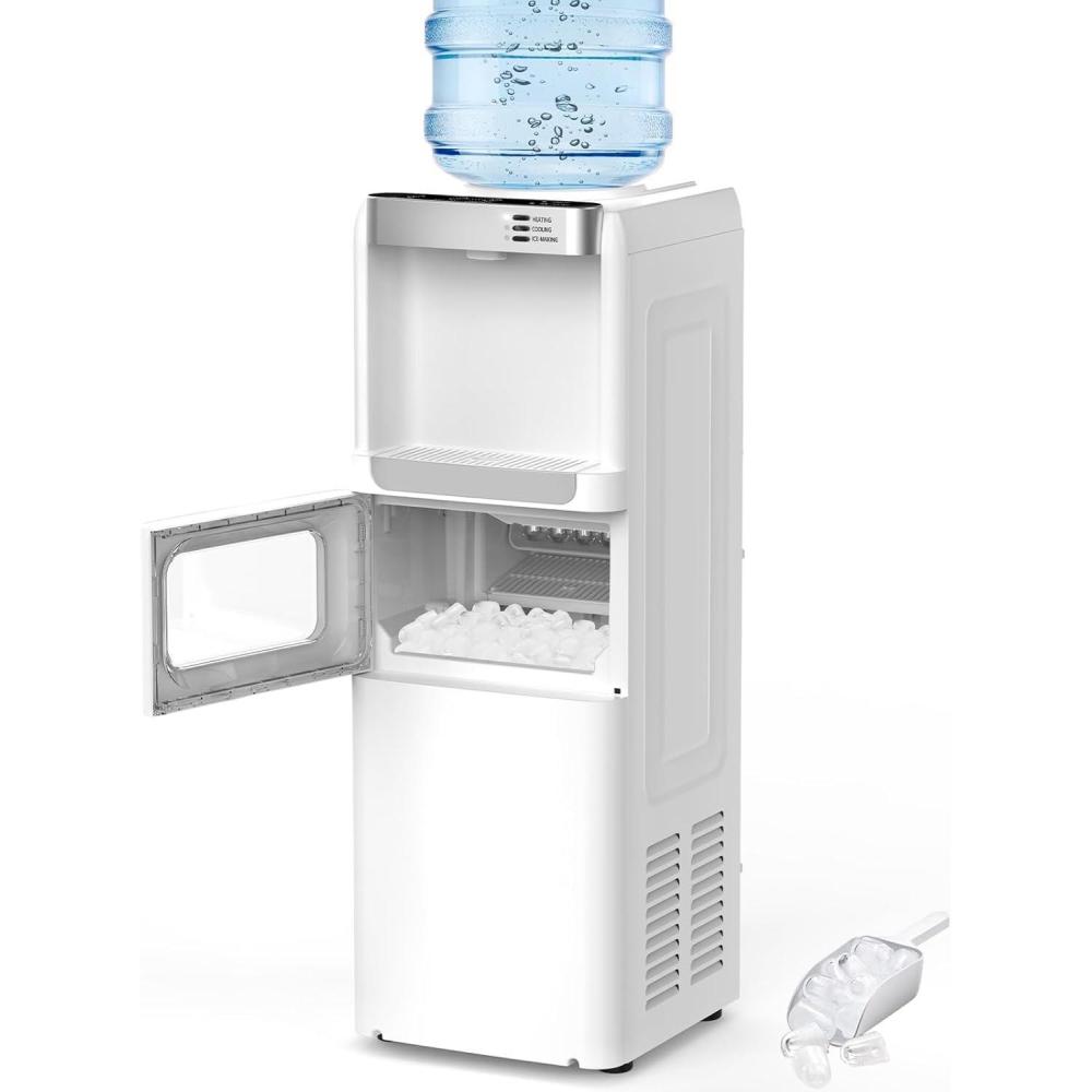 imageAntarctic Star 3in1 Water Cooler with Ice Maker Hot ampamp Cold TopLoading Water Dispenser for 5 Gallon Bottle 33LBS24H Ice Maker Output Child Safety Lock Water Machine for Home ampamp Office White
