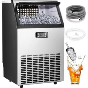 imageCommercial Ice Maker 100lbs24H Stainless Steel Ice Machine with 33lbs Storage Capacity Auto SelfCleaning LED Digital Display 45 Ice Cubes in 12 Mins Under Counter Freestanding for Restaurant100Lbs24H