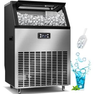imageCommercial Ice Maker 100lbs24H Stainless Steel Ice Machine with 33lbs Storage Capacity Auto SelfCleaning LED Digital Display 45 Ice Cubes in 12 Mins Under Counter Freestanding for Restaurant265Lbs24H