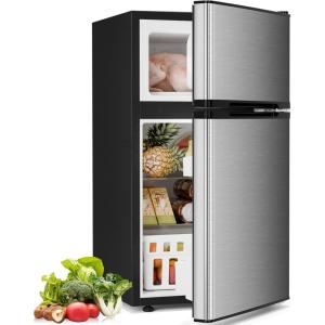 imageAntarctic Star Compact Refrigerator45 CuFt Mini Separate Freezer Double 2Door Adjustable Removable Shelves for ApartmentDormOfficeBLACKSilver