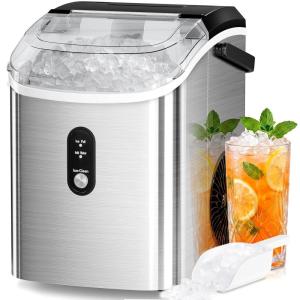 imageAntarctic Star Nugget Ice Maker Countertop 35lbs24H Ice Machine Soft Chewable Sonic Ice SelfCleaning Fast Ice Ready in 8 Minutes Compact Design with Handle Stainless Steel SilverStainless Steel Silver