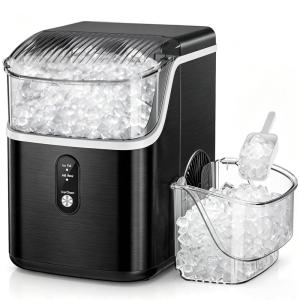 imageAntarctic Star Nugget Ice Maker Countertop 35lbs24H Soft Chewable Ice SelfCleaning Fast Making in 8 Mins Portable Ice Machine with Handle Ice Basket amp Scoop Stainless Steel BlackBlack
