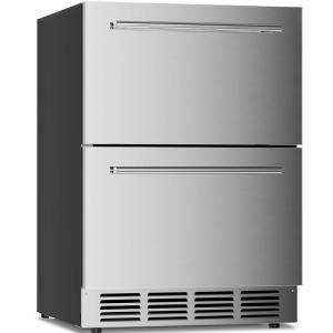 imageAntarctic Star 24 Inch Outdoor Beverage Refrigerator Double Drawer Stainless Steel Mini Fridge 145 Cans Builtin or Freestanding Undercounter Wine Cooler for Home amp Patio 3250F Silver